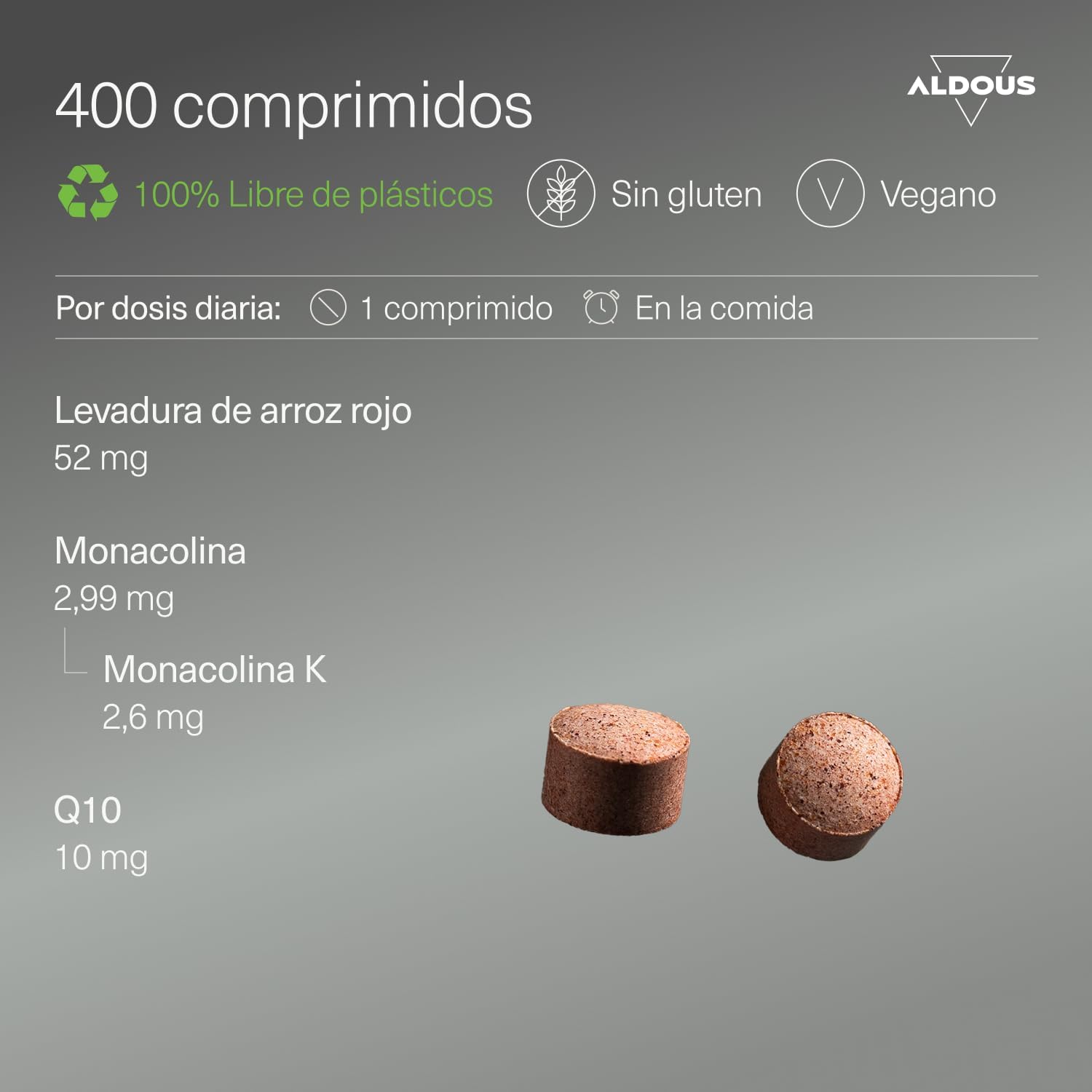 Red Rice Yeast Coenzyme Q10 Lower Your Cholesterol - 400 Tablets - Normal Heart Function - For Over 1 Year - 2.99 mg Pure Monacolin - Citrinine Free - Monacolin K - ALDOUS