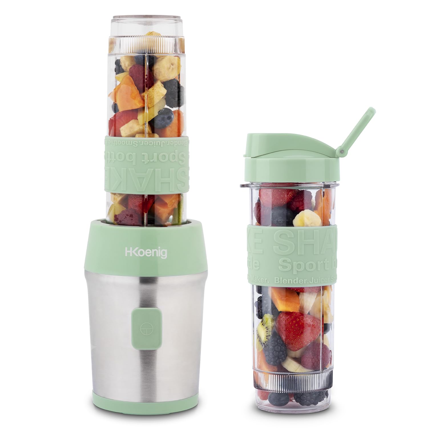 H.Koenig Mini Smoothie Maker Compact 570mL SMOO12 BPA-Free Powerful 300W, Smoothie Blender 2 Portable Bottles, 4 Stainless Steel Blades, Pastel Pink