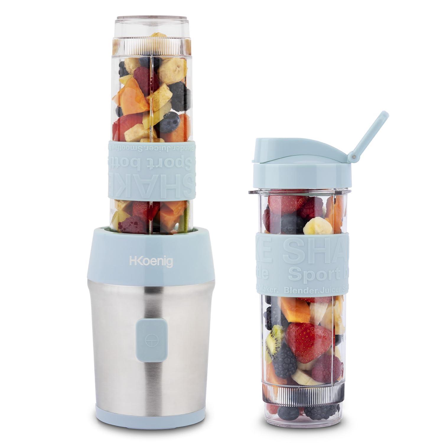 H.Koenig Mini Smoothie Maker Compact 570mL SMOO12 BPA-Free Powerful 300W, Smoothie Blender 2 Portable Bottles, 4 Stainless Steel Blades, Pastel Pink