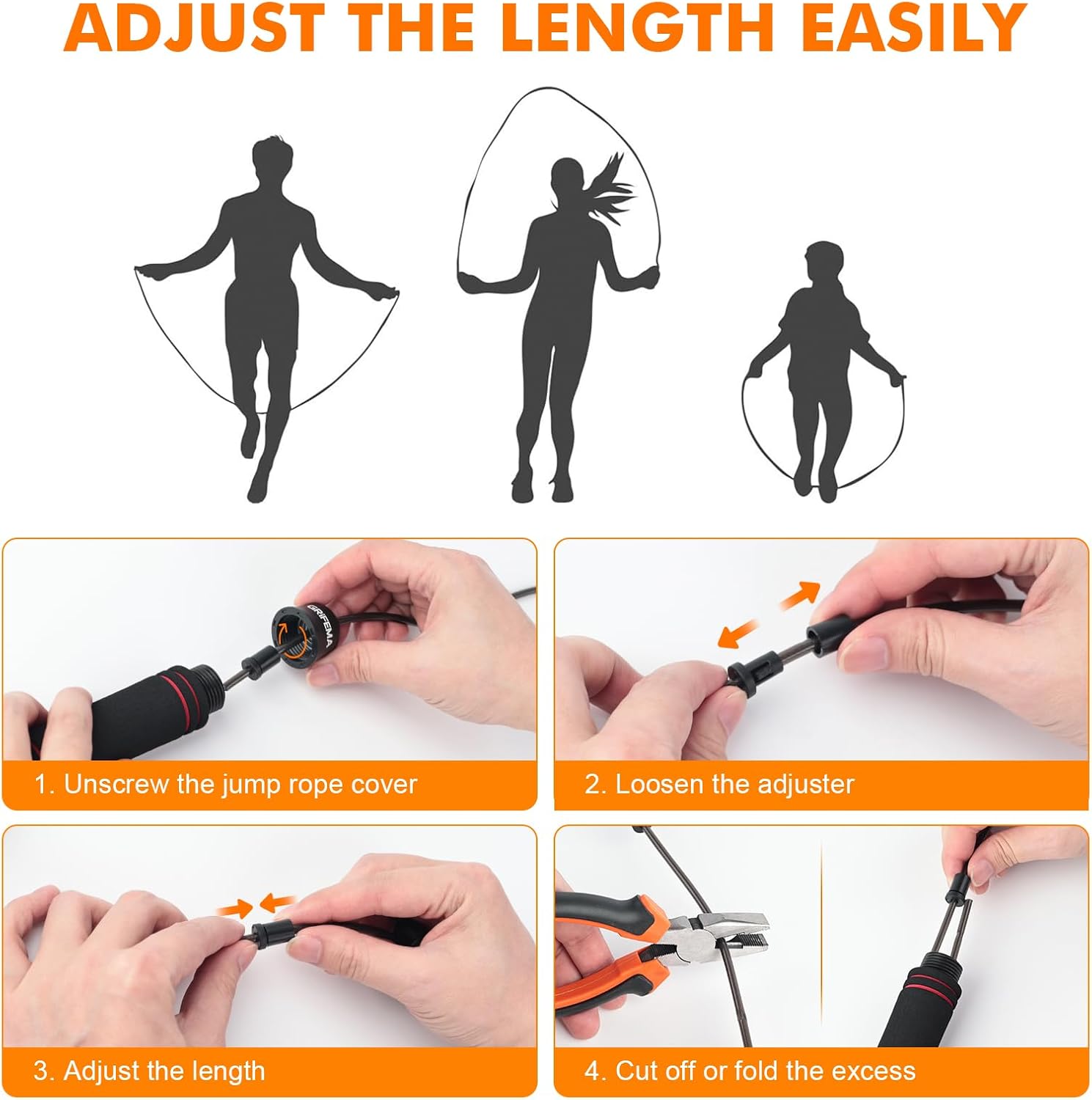 GRIFEMA GA5004 Skipping Rope, Skipping Rope with Non-Slip Foam Handle, for Adults and Children, 2.8 Metres, Black