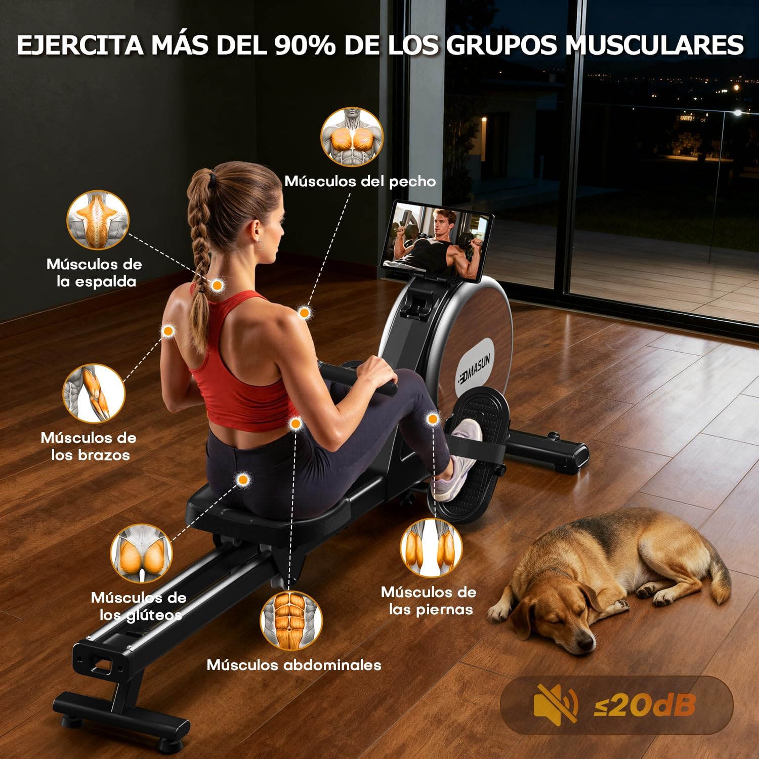 Home Rowing Machine, 16/32 Resistance Levels, Silent Magnetic Rowing with Main Stream App, Improved Double Rails for Added Stability