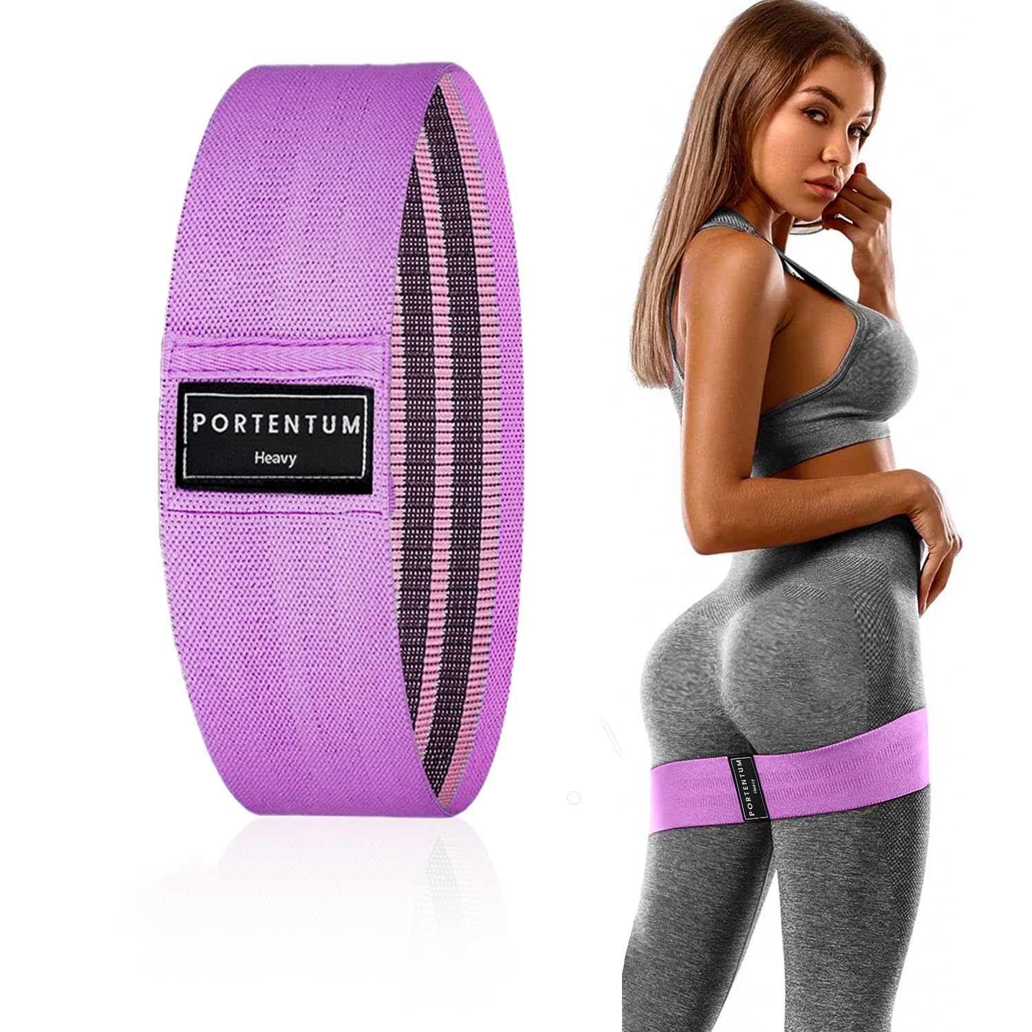 PORTENTUM Elastic bands for bodybuilding, set of 3 non-slip fabric fitness bands, 3 levels of resistance for crossfit, yoga, buttocks and other sports and storage bag