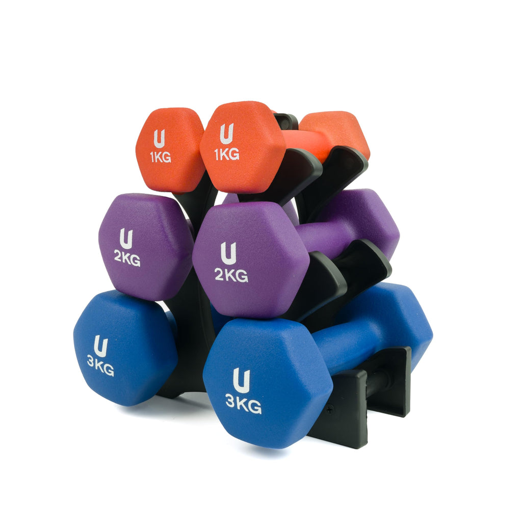 unycos - Non-slip dumbbells and dumbbells: Iron | Neoprene: from 1 kg to 10 kg - Soft to the touch for men and women, ergonomic design, anti-rolling, home gym, fitness