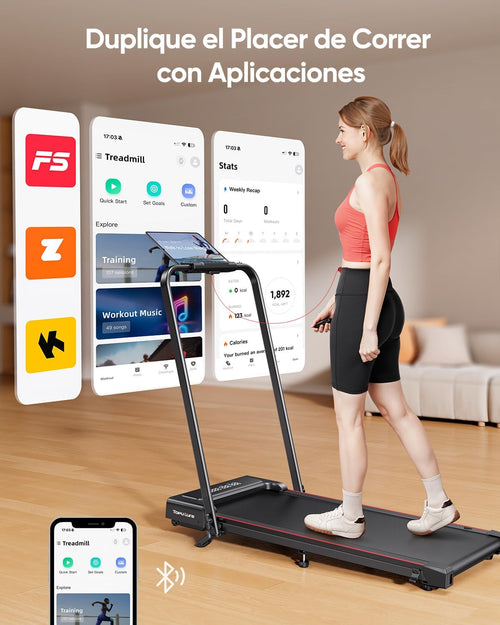 4 in 1 Folding Treadmill with Tilt 9%, TOPUTURE 2.5HP Under Desk Walkingpad, 12KM/H, Home/Office, Dual LED Display, App and Mute Magnetic Remote Control