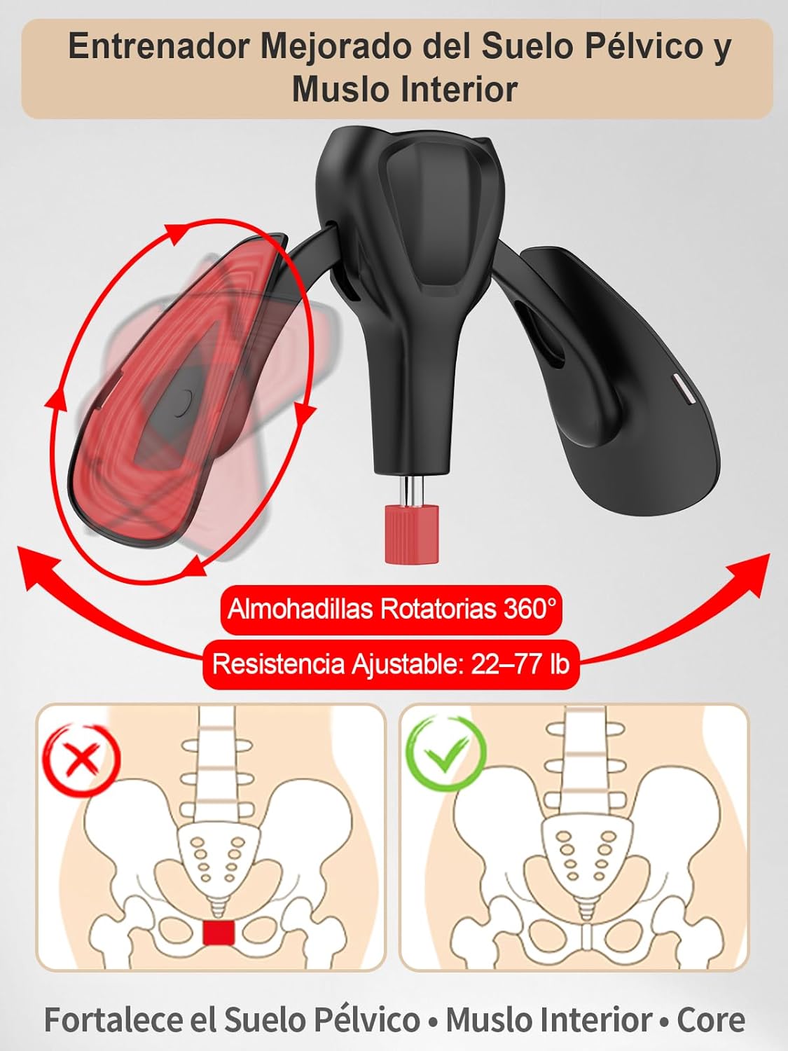 Dispositivo de Ejercicio del Suelo Pélvico, Entrenador Ajustable de Kegel de 77 LB para Pierna Interior y Cadera, Equipamiento de Entrenamiento en Casa para Hombres y Mujeres, con Banda