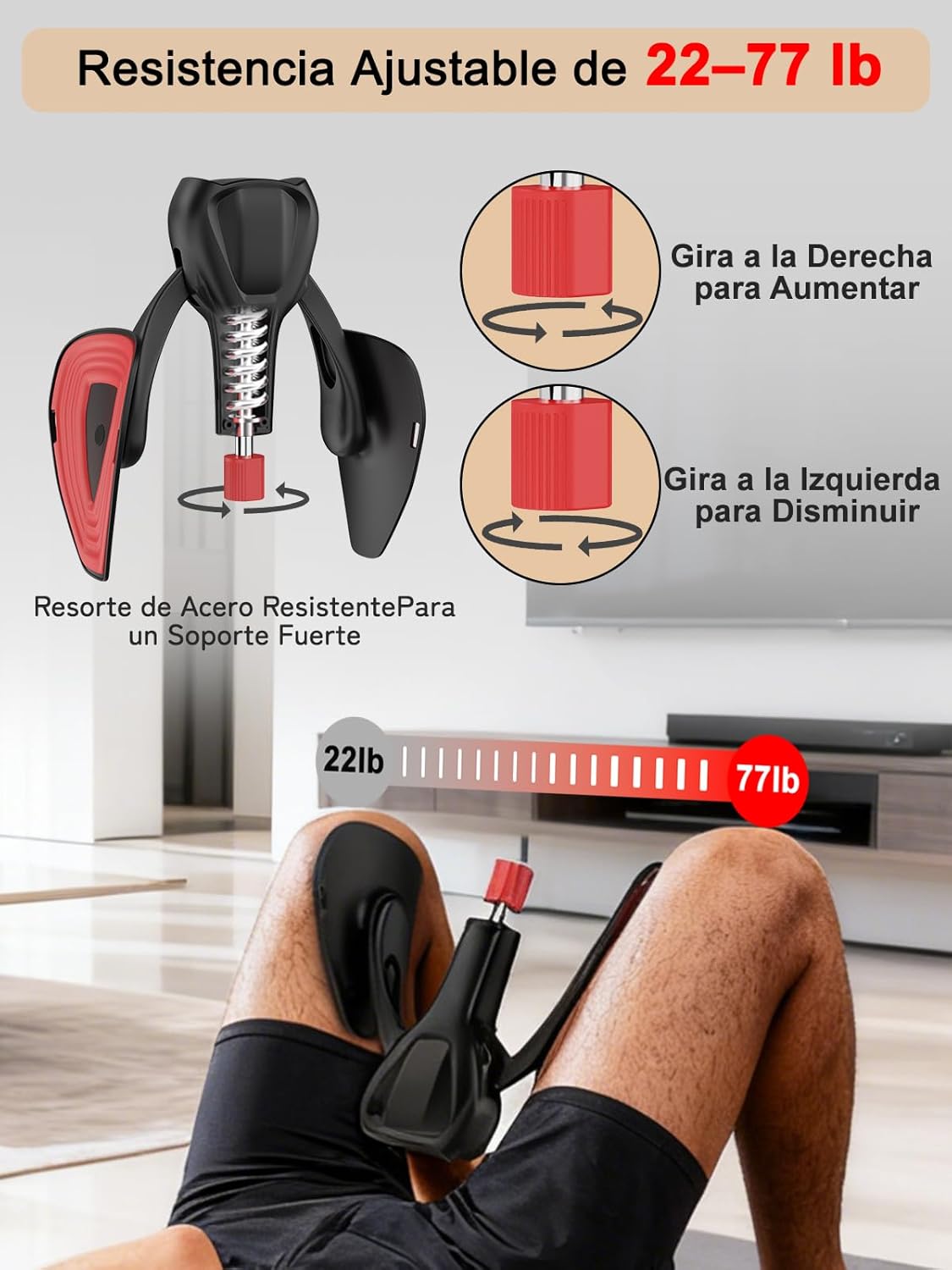 Dispositivo de Ejercicio del Suelo Pélvico, Entrenador Ajustable de Kegel de 77 LB para Pierna Interior y Cadera, Equipamiento de Entrenamiento en Casa para Hombres y Mujeres, con Banda