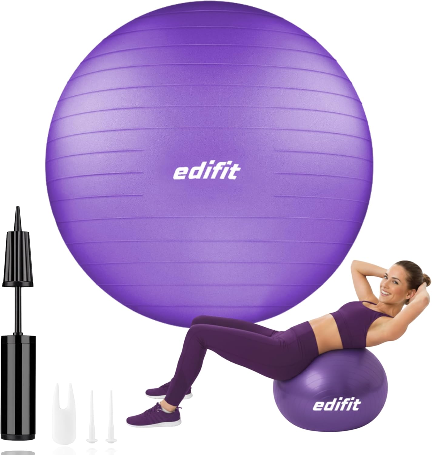 Pilates Ball, 55, 65 and 75 cm, Home Exercise, Includes Pump, Fitball, Pregnant, Yoga Accessories, Various Sizes