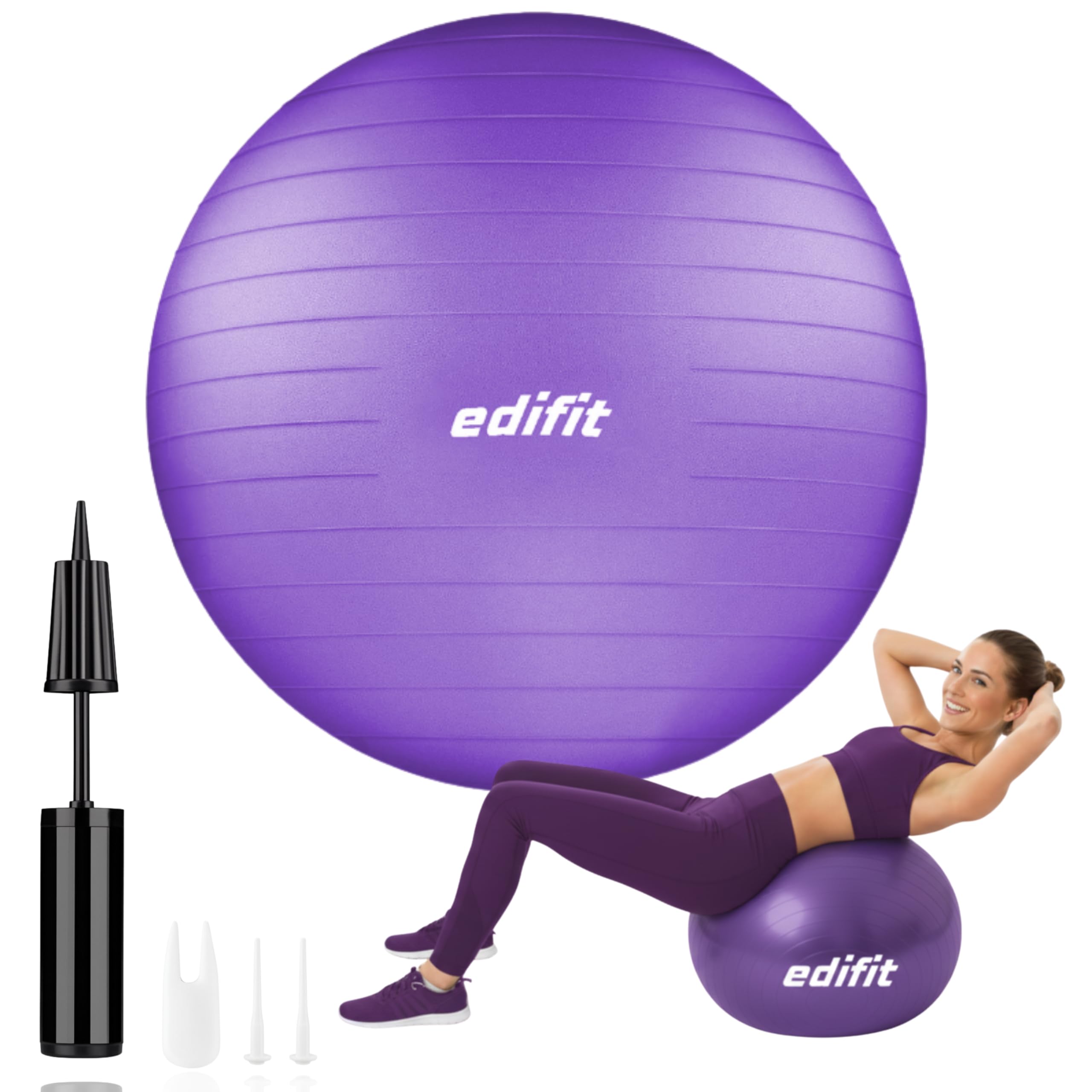 Pilates Ball, 55, 65 and 75 cm, Home Exercise, Includes Pump, Fitball, Pregnant, Yoga Accessories, Various Sizes