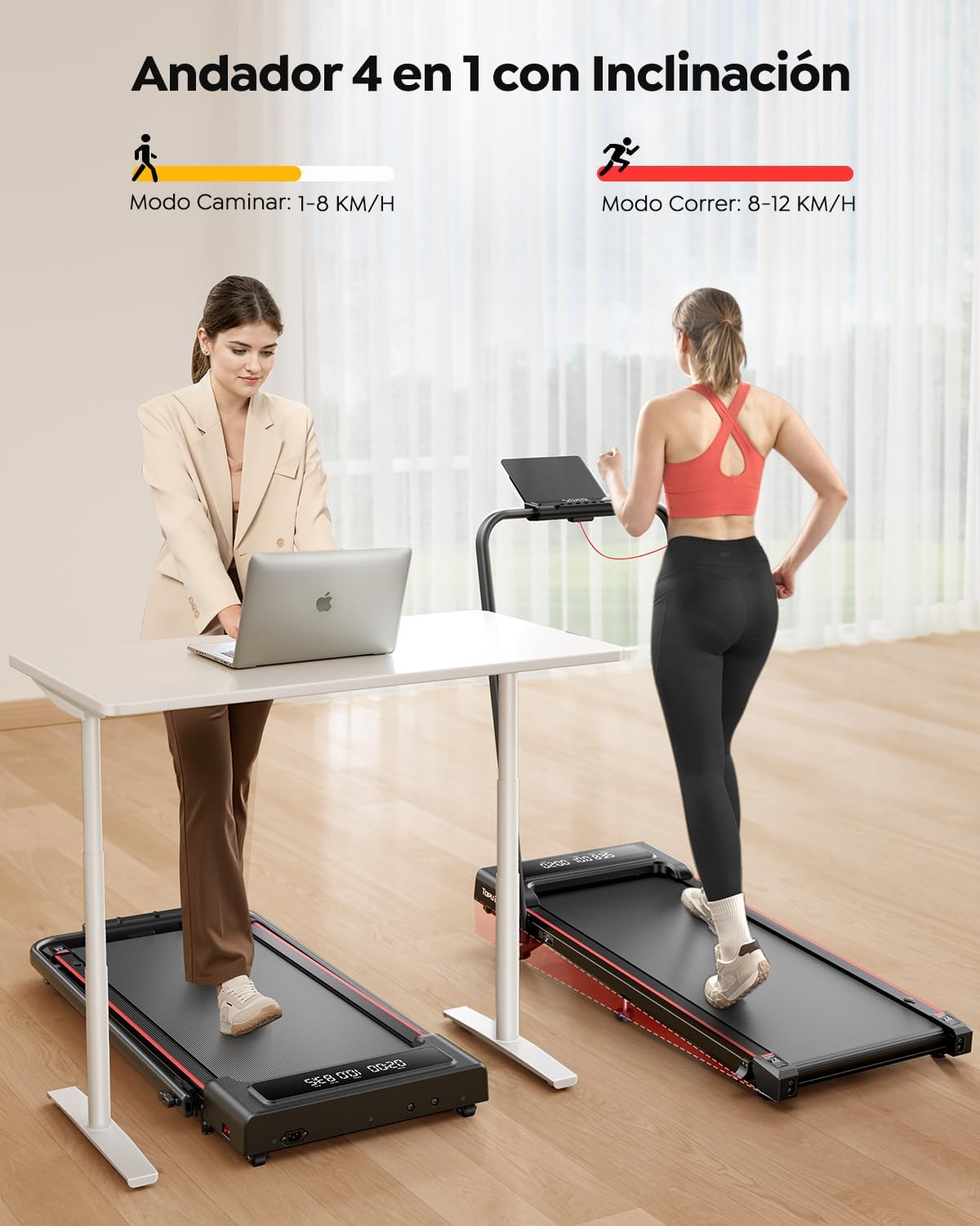 4 in 1 Folding Treadmill with Tilt 9%, TOPUTURE 2.5HP Under Desk Walkingpad, 12KM/H, Home/Office, Dual LED Display, App and Mute Magnetic Remote Control