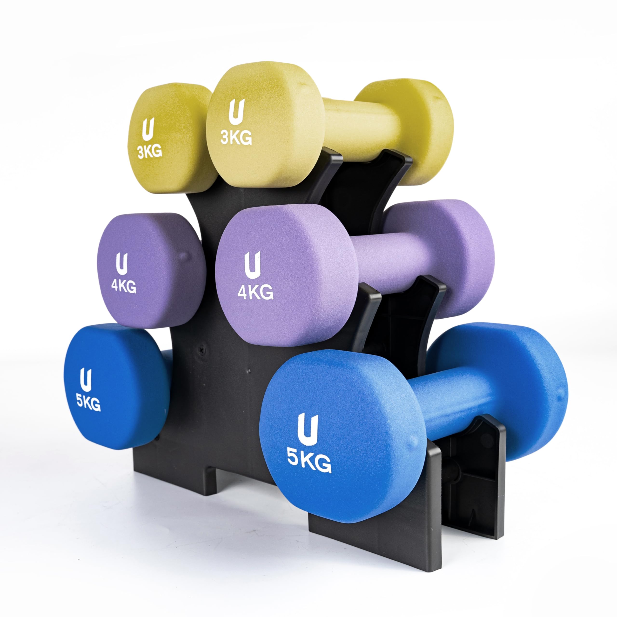 unycos - Non-slip dumbbells and dumbbells: Iron | Neoprene: from 1 kg to 10 kg - Soft to the touch for men and women, ergonomic design, anti-rolling, home gym, fitness